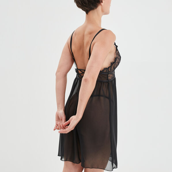 Nuisette dentelle et voile Mosquitos noir femme