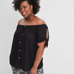 T-shirt col bardot manches courtes noir femme grande taille
