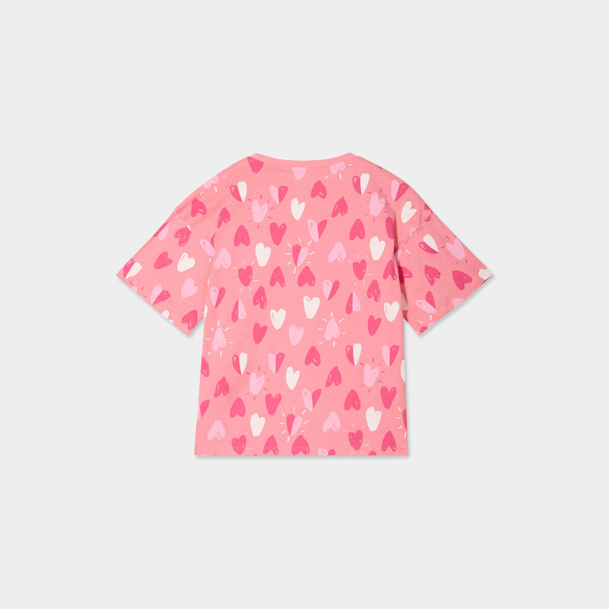 T-shirt col rond manches courtes coton rose fille