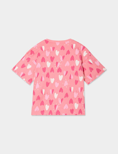 T-shirt col rond manches courtes coton rose fille