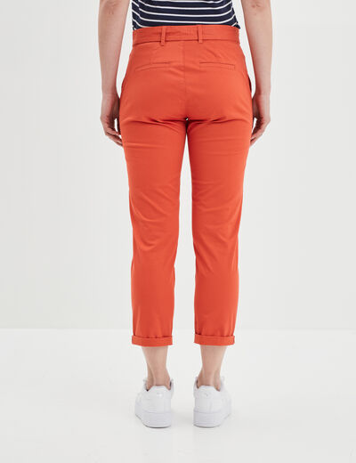 Pantalon chino ceinturé 7/8ème orange foncé femme