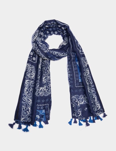 Foulard &agrave; pampilles bleu femme