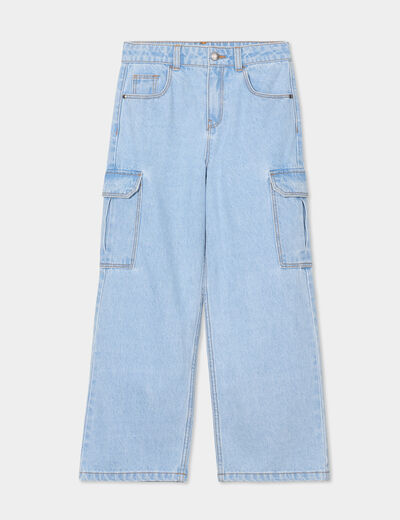 Jeans cargo large coton Creeks denim triple stone fille