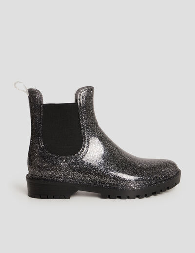 Bottines de pluie chelsea à paillettes gris argent femme
