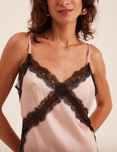 Nuisette effet satin col V avec dentelle rose clair femme