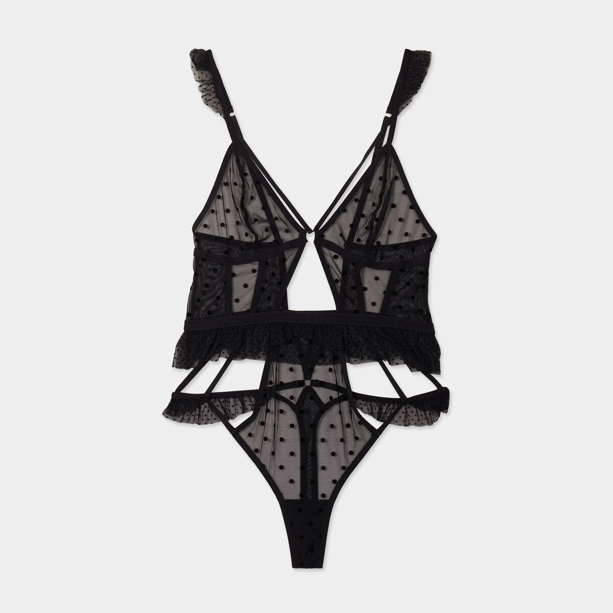 Body plumetis string avec volants noir femme