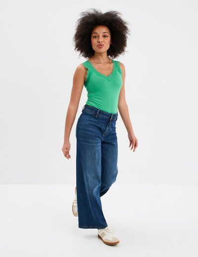 Débardeur ajusté détail dentelle vert femme