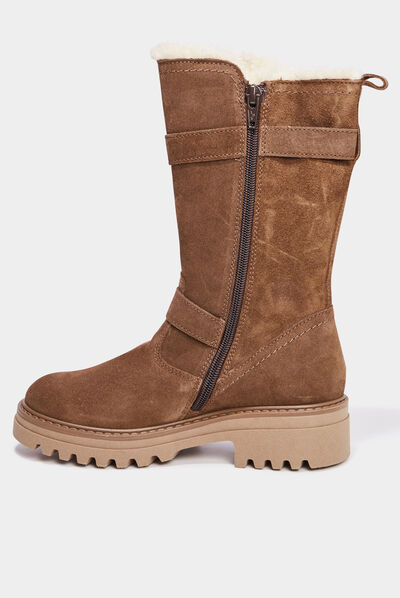 Bottes fourrées avec brides en cuir camel fille