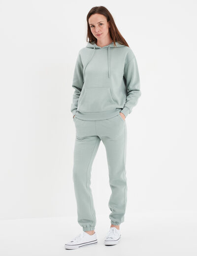 Pantalon jogging droit molleton vert pastel femme