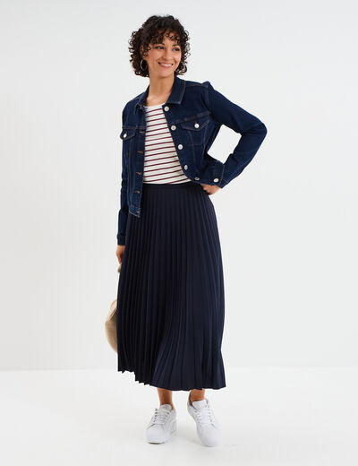 Jupe midi plissée patineuse bleu foncé femme