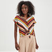 Chemise satin nouée manches courtes multicolore femme