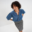 Blouse manches ballons en jean coton denim stone femme