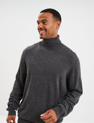Pull col roul&eacute; manches longues gris fonc&eacute; homme