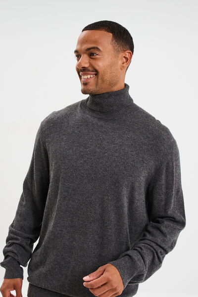 Pull col roul&eacute; manches longues gris fonc&eacute; homme