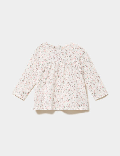 T-shirt manches longues col rond coton ecru b&eacute;b&eacute; fille