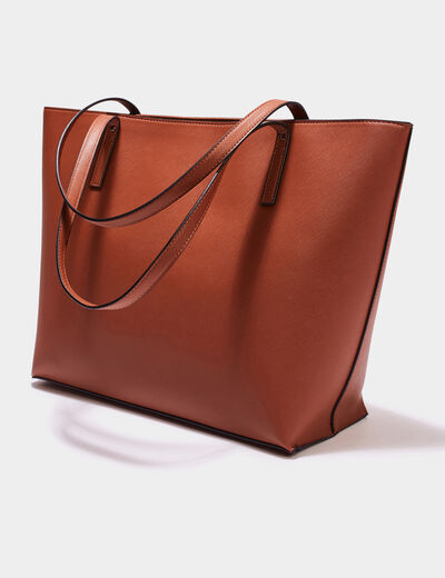 Sac cabas trapèze marron cognac femme
