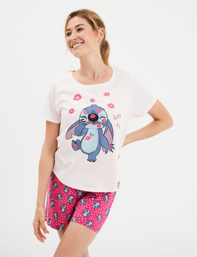 Ensemble pyjama short coton Stitch rose clair femme