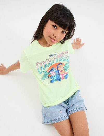 T-shirt manches courtes Stitch jaune fluo fille