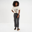 T-shirt strass et manches courtes creme femme