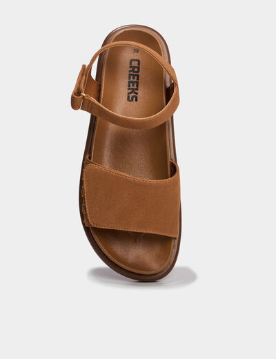 Sandales &agrave; scratchs effet su&eacute;dine marron femme
