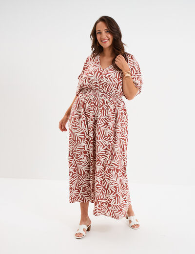 Robe longue fluide manches 3/4 terracotta femme grande taille