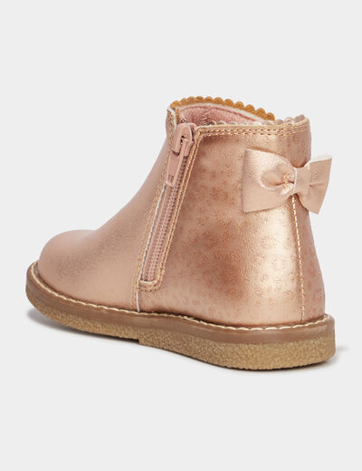 Bottines métallisées avec noeuds rose champagne fille
