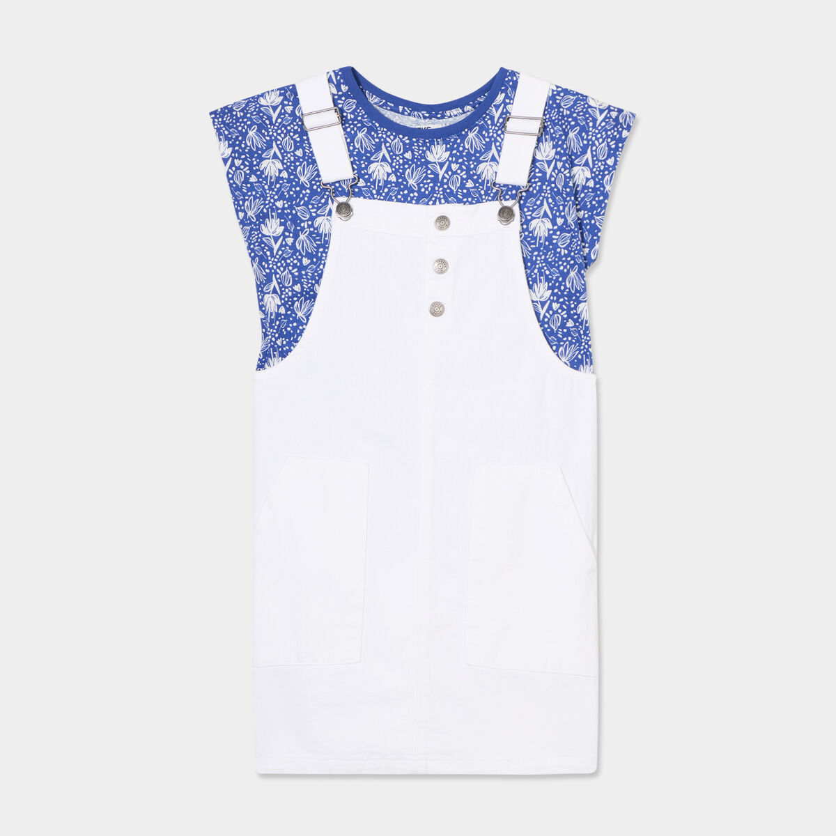 Ensemble robe salopette et t-shirt coton bleu roi fille