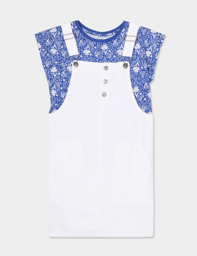 Ensemble robe salopette et t-shirt coton bleu roi fille
