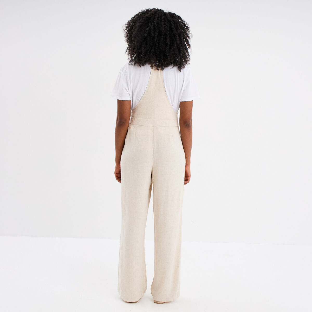 Salopette jambe large bretelles nouées beige femme