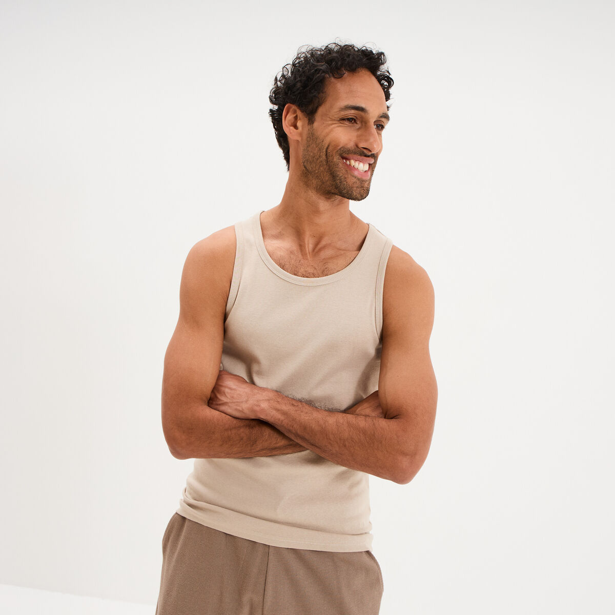 D&eacute;bardeur droit coton bretelles larges gris clair homme