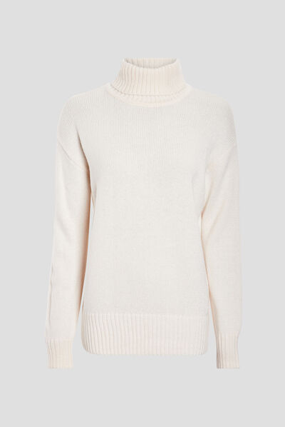 Pull col roulé ivoire femme