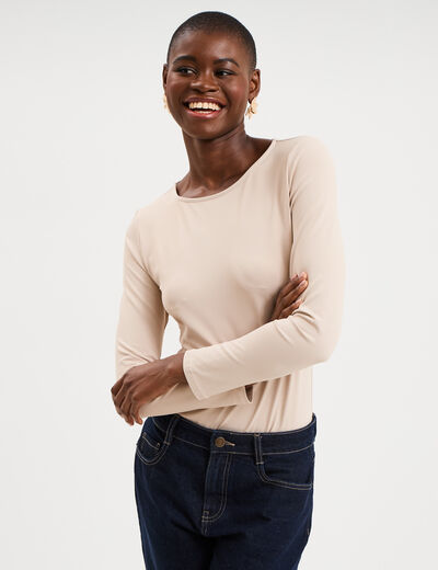 Body ajust&eacute; manches longues beige femme
