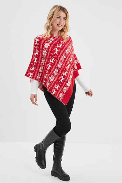 Poncho asymétrique rouge foncé femme