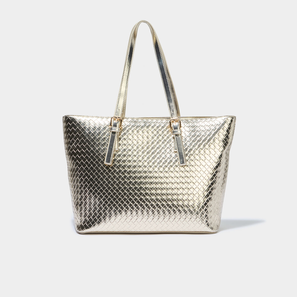 Sac cabas effet tress&eacute; couleur or femme