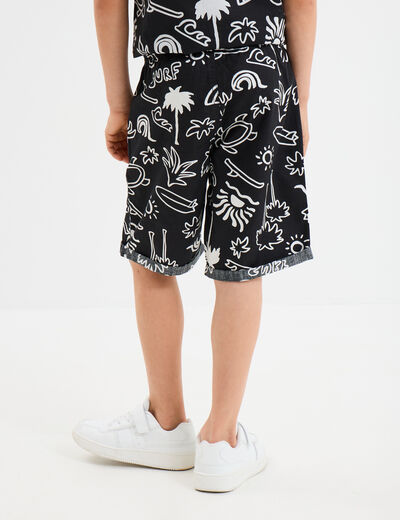 Short bermuda droit taille élastiquée noir garçon