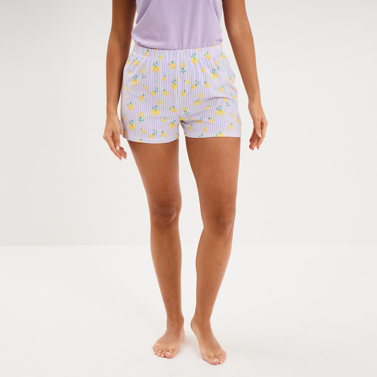 Bas de pyjama short coton ecru femme
