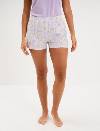 Bas de pyjama short coton ecru femme