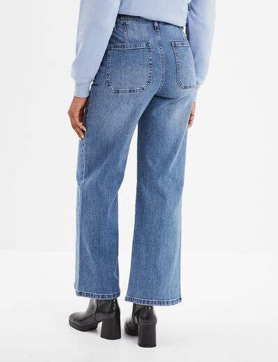 Jean flare cropped taille haute &agrave; pont denim triple stone femme