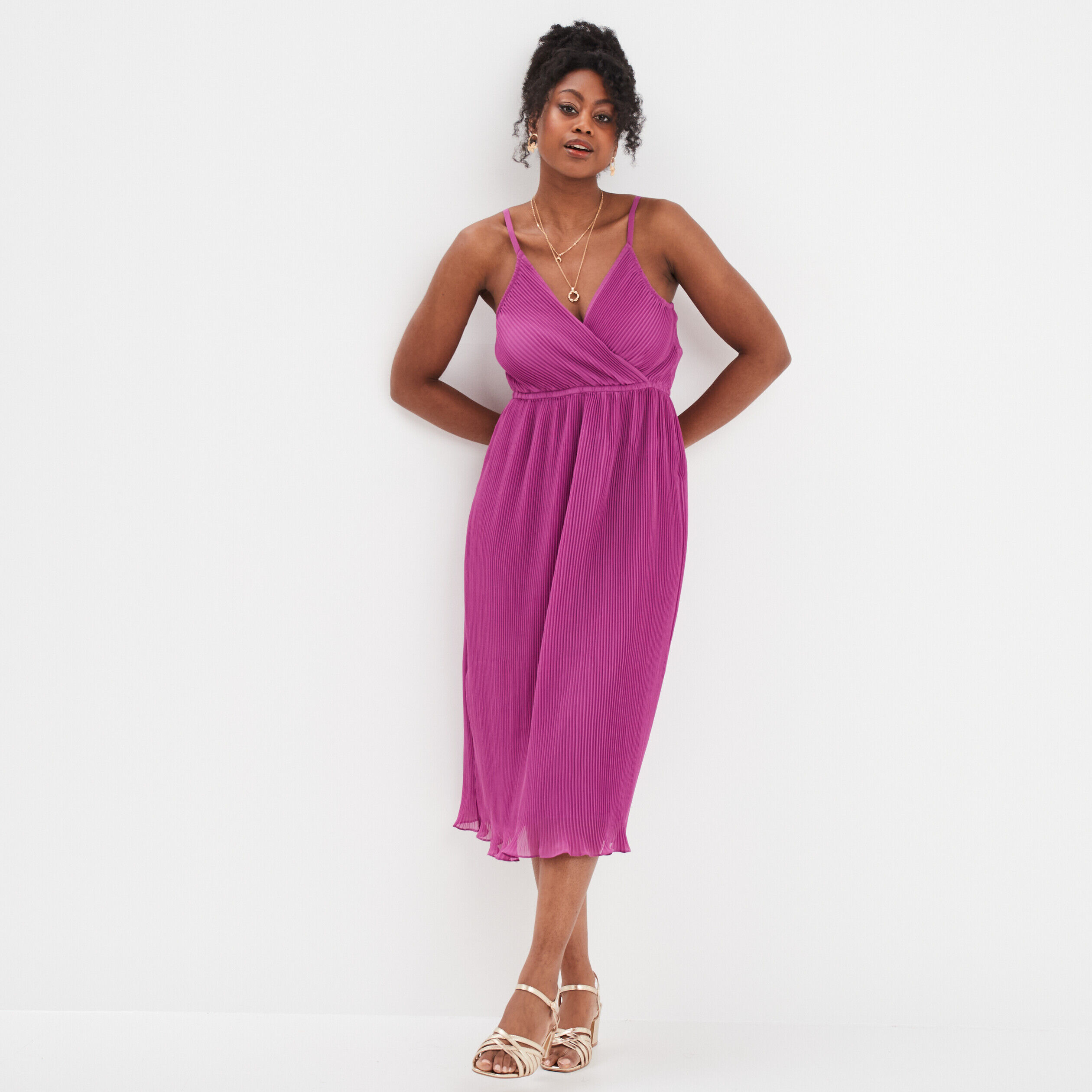 Robe midi plissée cache-coeur Mosquitos violet femme MOSQUITOS