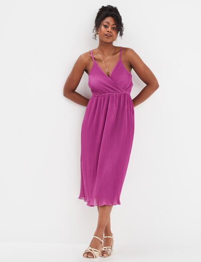 Robe midi plissée cache-coeur Mosquitos violet femme