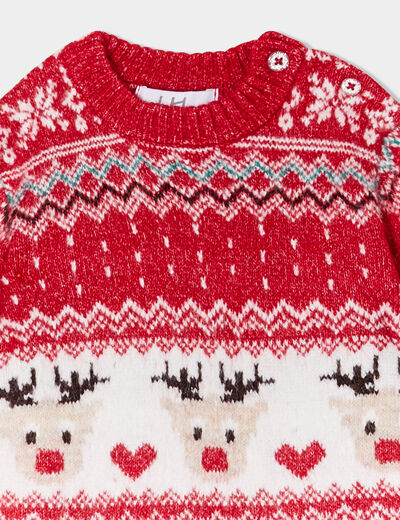 Robe pull Noël col rond manches longues rouge bébé fille
