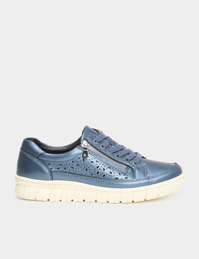 Tennis basses perforées à lacets bleu marine femme
