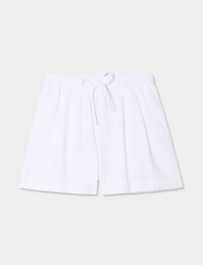 Short en lin large taille à coulisse blanc femme