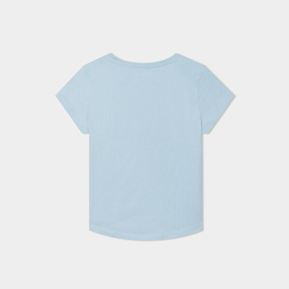 T-shirt col rond manches courtes coton bleu fille