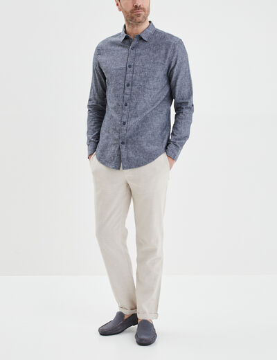 Pantalon chino droit lin m&eacute;lang&eacute; gris clair homme