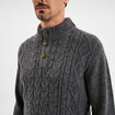 Pull col montant boutonn&eacute; et torsades gris fonc&eacute; homme