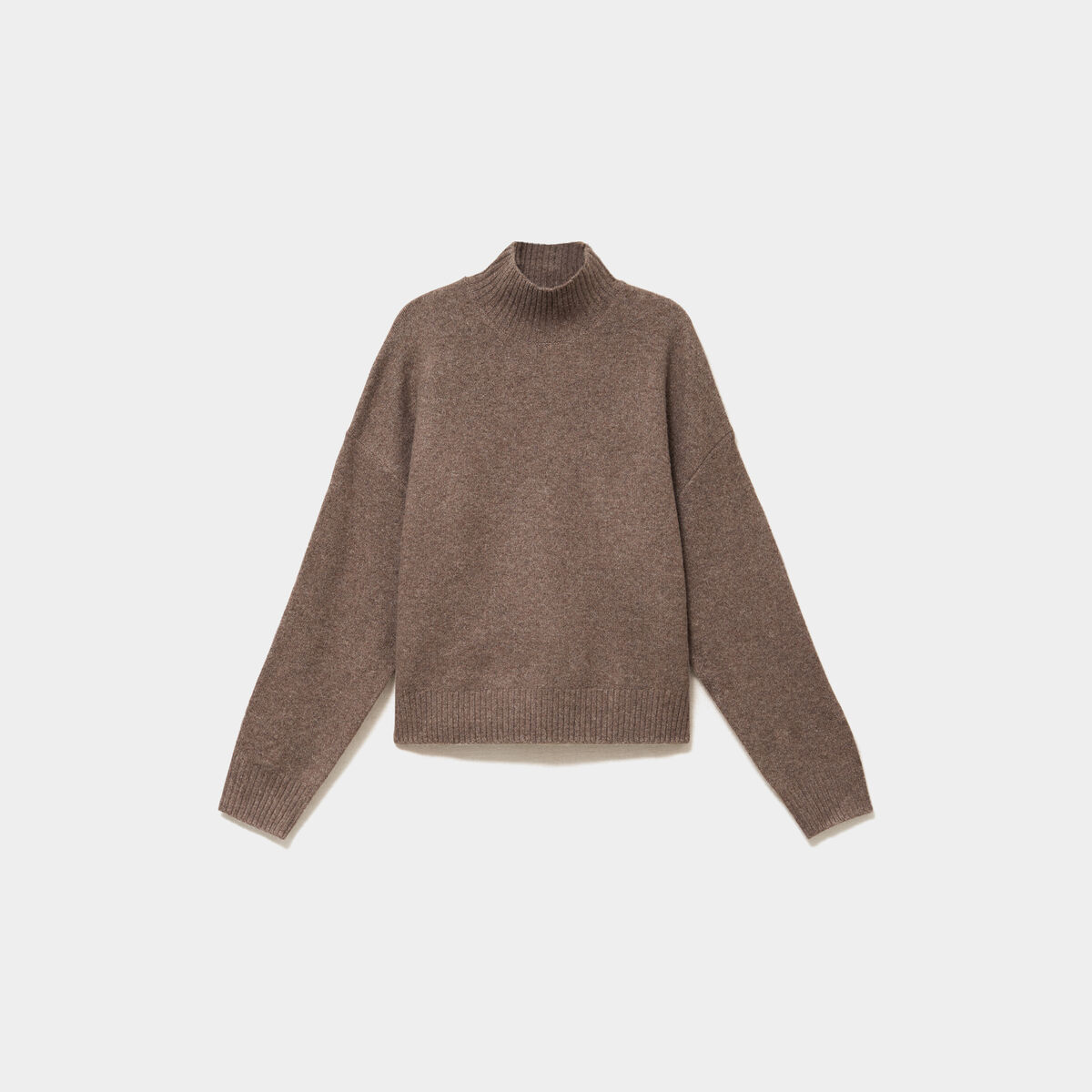Pull droit avec col montant taupe femme