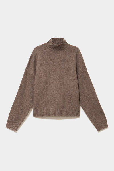 Pull droit avec col montant taupe femme