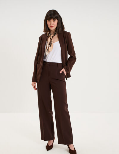 Pantalon droit effet cr&ecirc;pe &agrave; pinces marron fonc&eacute; femme