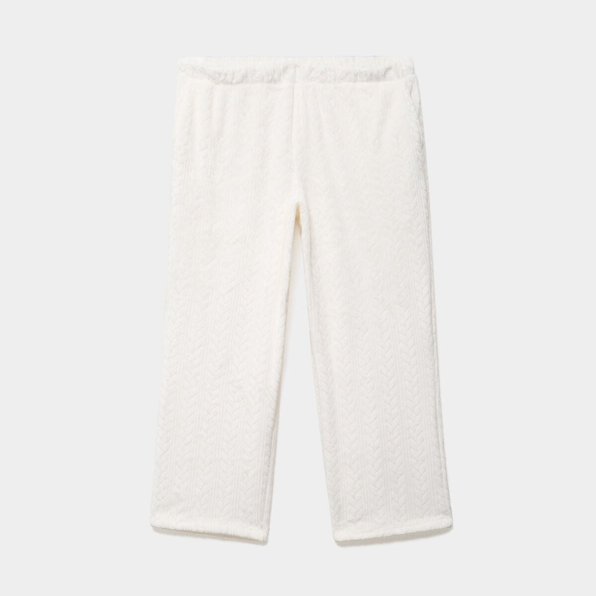 Pantalon effet velours d&eacute;tails torsades blanc femme grande taille